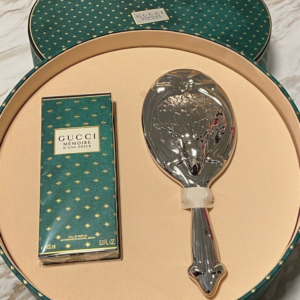 Gucci Ornate Silver “Eagle” Hand Mirror, Beautiful Baroque Heirloom Style + Box